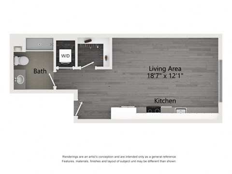 Floor plan for studio, 1 bath, 465 sqft